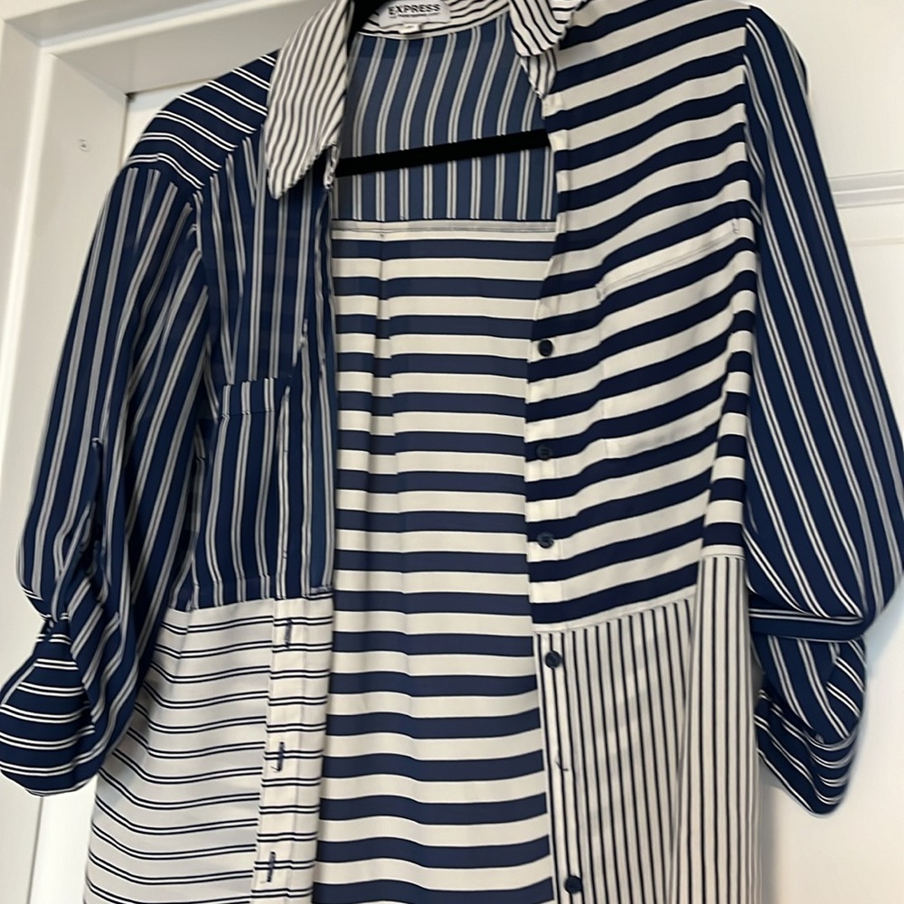 Express Navy blue striped portofino shirt
